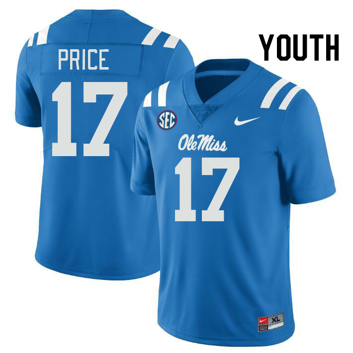 Youth #17 Devin Price Ole Miss Rebels College Football Jerseys Stitched-Power Blue